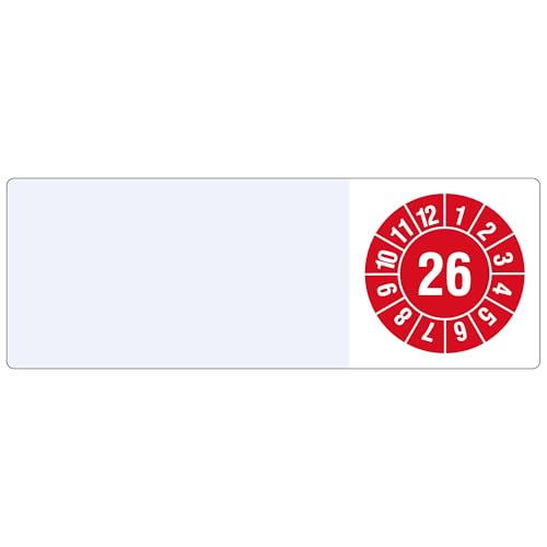 Kabelprüfplaketten 25 x 70 mm für Kabel-Ø 7,5 bis 16,5 mm - Monate - Jahreszahl (JJ) - 1.000 Prüfplaketten auf Rolle 2026, Vinyl rot-weiß von Labelident