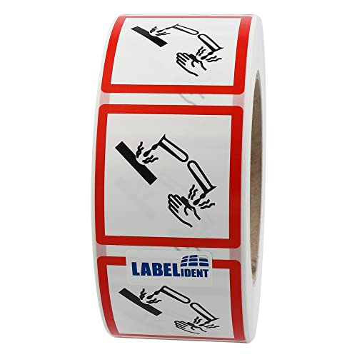 Labelident GHS 05 Etiketten 50 x 50 mm - Warnung ätzende Stoffe - 1000 Gefahrensymbole Aufkleber auf 1 Rolle(n), 76 mm (3 Zoll) Rollenkern, Polyethylen, GHS Kennzeichnung von Labelident