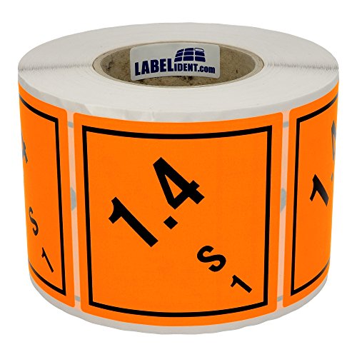 Labelident Gefahrgutaufkleber 100 x 100 mm - Klasse 1 - Explosive Stoffe - 1.000 Gefahrgutetiketten auf 1 Rolle(n), 3 Zoll (76,2 mm) Kern, Papier orange von Labelident
