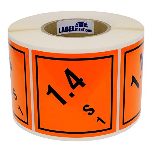 Gefahrgutaufkleber 100 x 100 mm - Klasse 1 - Explosive Stoffe - 1.000 Gefahrgutetiketten auf 1 Rolle(n), 40 mm Kern, Polyethylen orange-schwarz von Labelident