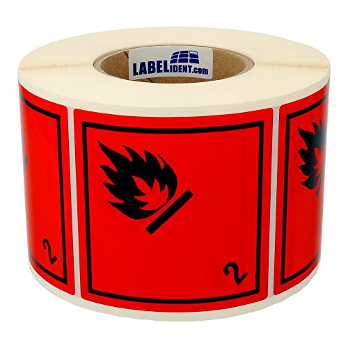 Gefahrgutaufkleber 100 x 100 mm - Klasse 2.1 - Gase und gasförmige Stoffe - 1.000 Gefahrgutetiketten auf 1 Rolle(n), 40 mm Kern, Polyethylen rot-schwarz von Labelident