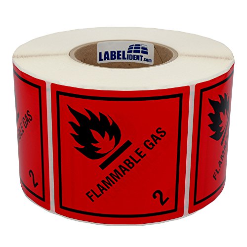 Gefahrgutaufkleber 100 x 100 mm - Klasse 2.1 - Gase und gasförmige Stoffe - 1.000 Gefahrgutetiketten auf 1 Rolle(n), 40 mm Kern, Polyethylen rot-schwarz von Labelident