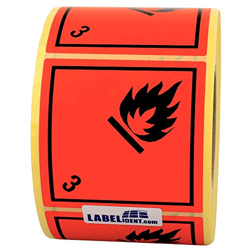 Labelident Gefahrgutaufkleber 100 x 100 mm - Klasse 3 - Entzündbare flüssige Stoffe - 1.000 Gefahrgutetiketten auf 1 Rolle(n), 1,57 Zoll (40 mm) Kern, Papier rot-schwarz von Labelident
