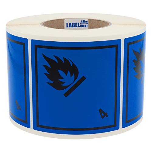 Gefahrgutaufkleber 100 x 100 mm - Klasse 4.3 - entzündliche Gase bei Berührung mit Wasser - 1.000 Gefahrgutetiketten auf 1 Rolle(n), 40 mm Kern, Polyethylen blau-schwarz von Labelident