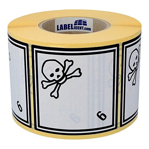 Gefahrgutaufkleber 100 x 100 mm - Klasse 6.1 - Giftige Stoffe - 1.000 Gefahrgutetiketten auf 1 Rolle(n), 40 mm Kern, Papier weiß-schwarz von Labelident