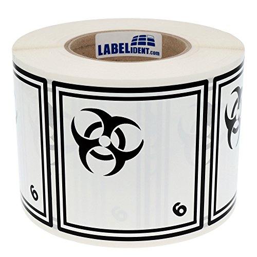 Labelident Gefahrgutaufkleber 100 x 100 mm - Klasse 6.2 - Ansteckungsgefährliche Stoffe - 1.000 Gefahrgutetiketten auf 1 Rolle(n), 3 Zoll (76,2 mm) Kern, Polyethylen weiß von Labelident