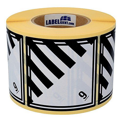 Gefahrgutaufkleber 100 x 100 mm - Klasse 9 - Verschiedene gefährliche Stoffe und Gegenstände - 1.000 Gefahrgutetiketten auf 1 Rolle(n), 40 mm Kern, Papier schwarz-weiß von Labelident