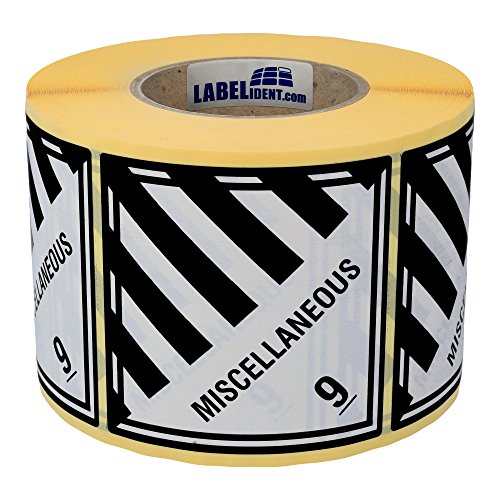 Gefahrgutaufkleber 100 x 100 mm - Klasse 9 - Verschiedene gefährliche Stoffe und Gegenstände - 1.000 Gefahrgutetiketten auf 1 Rolle(n), 40 mm Kern, Papier schwarz-weiß von Labelident