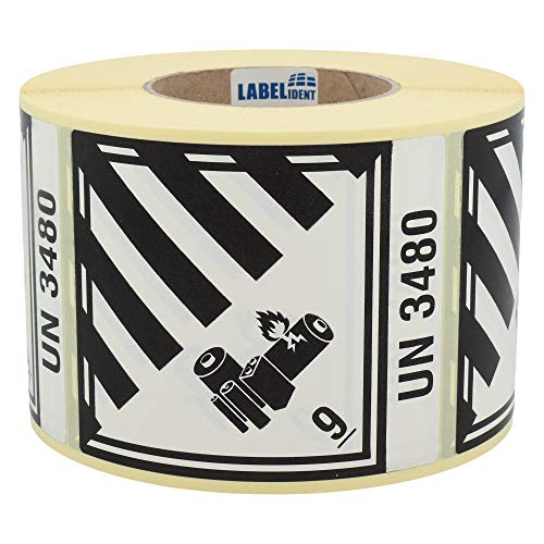 Labelident Gefahrgutaufkleber 100 x 120 mm - Klasse 9A - Lithium-Batterien - 1.000 Gefahrgutetiketten auf 1 Rolle(n), 1,57 Zoll (40 mm) Kern, Papier weiß-schwarz von Labelident