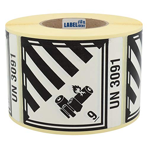 Labelident Gefahrgutaufkleber 100 x 120 mm - Klasse 9A - Lithium-Batterien - 1.000 Gefahrgutetiketten auf 1 Rolle(n), 3 Zoll (76,2 mm) Kern, Papier weiß/schwarz von Labelident