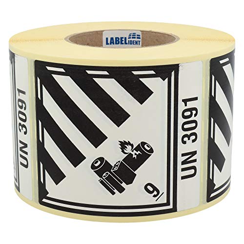 Labelident Gefahrgutaufkleber 100 x 120 mm - Klasse 9A - Lithium-Batterien - 1.000 Gefahrgutetiketten auf 1 Rolle(n), 1,57 Zoll (40 mm) Kern, Papier weiß-schwarz von Labelident