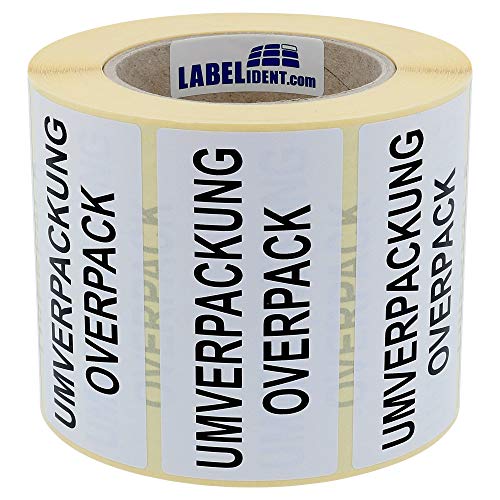 Labelident Gefahrgutaufkleber 100 x 50 mm - Umverpackung/Overpack - 1.000 Gefahrgutetiketten auf 1 Rolle(n), 3 Zoll (76,2 mm) Rollenkern, Papier weiß, selbstklebend von Labelident