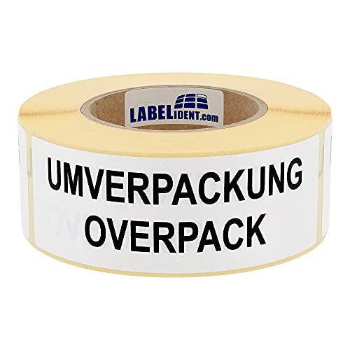 Gefahrgutaufkleber 150 x 50 mm - Umverpackung/Overpack - 500 Gefahrgutetiketten auf 1 Rolle(n), 40 mm Kern, Papier weiß-schwarz von Labelident