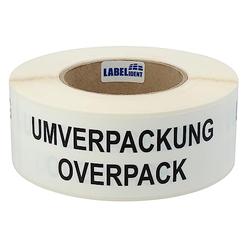 Gefahrgutaufkleber 150 x 50 mm - Umverpackung/Overpack - 500 Gefahrgutetiketten auf 1 Rolle(n), 40 mm Kern, Polyethylen weiß-schwarz von Labelident