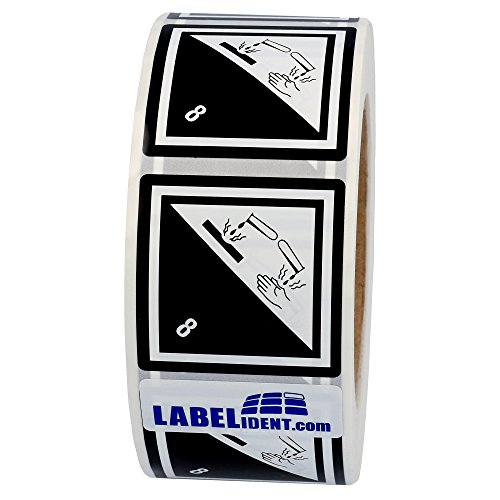 Labelident Gefahrgutaufkleber 50 x 50 mm - Klasse 8 - Ätzende Stoffe - 1.000 Gefahrgutetiketten auf 1 Rolle(n), 1,57 Zoll (40 mm) Kern, Polyethylen schwarz-weiß von Labelident