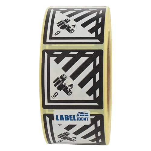 Gefahrgutaufkleber 50 x 50 mm - Klasse 9A - Lithium-Batterien - 1.000 Gefahrgutetiketten auf 1 Rolle(n), 40 mm Kern, Papier schwarz-weiß von Labelident