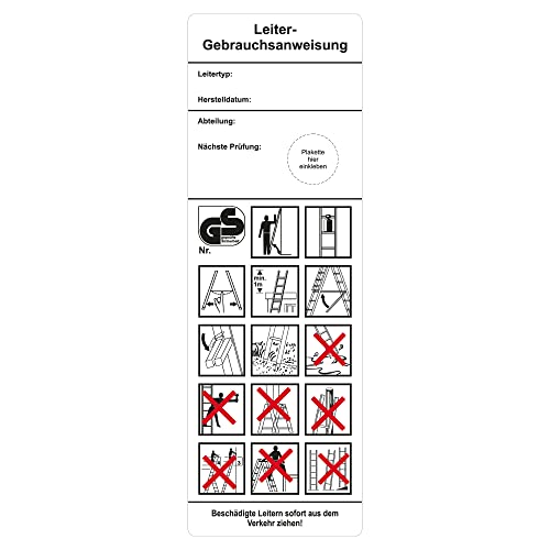 Labelident Grundplaketten für Prüfplaketten 50 x 150 mm - Leiter-Gebrauchsanweisung - 500 Grundetiketten auf Rolle, Polyethylen selbstklebend, weiß von Labelident