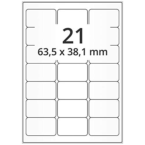 Labelident Inkjet Haftetiketten DIN A4-63,5 x 38,1 mm - 2.100 Papieretiketten selbstklebend auf 100 Blatt, hochglänzend, weiß, Tintenstrahl Etiketten beschichtet von Labelident
