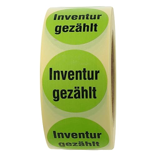 Labelident Inventuretiketten auf Rolle Ø 50 mm rund - Inventur gezählt - 1000 Inventuraufkleber grün, Papier selbstklebend von Labelident