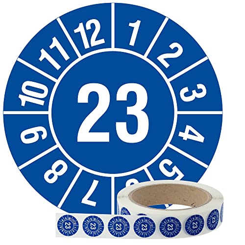 Labelident Jahresprüfplakette 2023Ø 20 mm, 1.000 widerstandsfähige Prüfplaketten auf Rolle, Polyethylen, blau, selbstklebend, Jahresplakette von Labelident