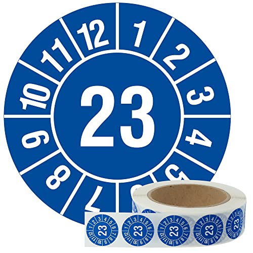 Labelident Jahresprüfplakette 2023Ø 30 mm, 1.000 widerstandsfähige Prüfplaketten auf Rolle, Polyethylen, blau, selbstklebend, Jahresplakette von Labelident