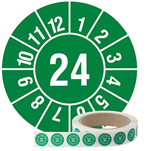 Labelident Jahresprüfplakette 2024Ø 20 mm, 1.000 widerstandsfähige Prüfplaketten auf Rolle, Polyethylen, grün, selbstklebend, Jahresplakette von Labelident