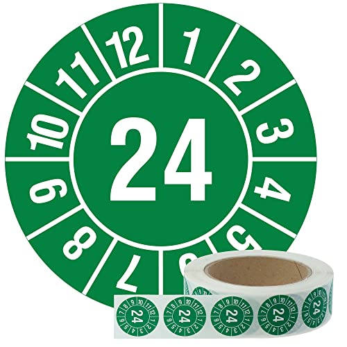 Labelident Jahresprüfplakette 2024Ø 30 mm, 1.000 widerstandsfähige Prüfplaketten auf Rolle, Polyethylen, grün, selbstklebend, Jahresplakette von Labelident