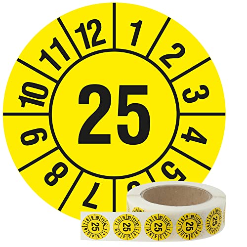 Labelident Jahresprüfplakette 2025Ø 30 mm, 1.000 widerstandsfähige Prüfplaketten auf Rolle, Polyethylen, gelb, selbstklebend, Jahresplakette von Labelident