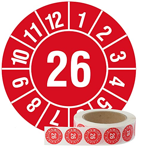 Labelident Jahresprüfplakette 2026Ø 30 mm, 1.000 widerstandsfähige Prüfplaketten auf Rolle, Polyethylen, rot, selbstklebend, Jahresplakette von Labelident