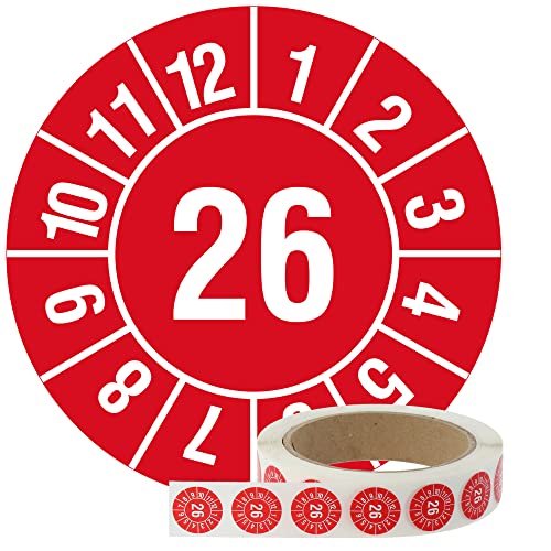Labelident Jahresprüfplakette 2026Ø 20 mm, 1.000 widerstandsfähige Prüfplaketten auf Rolle, Polyethylen, rot, selbstklebend, Jahresplakette von Labelident
