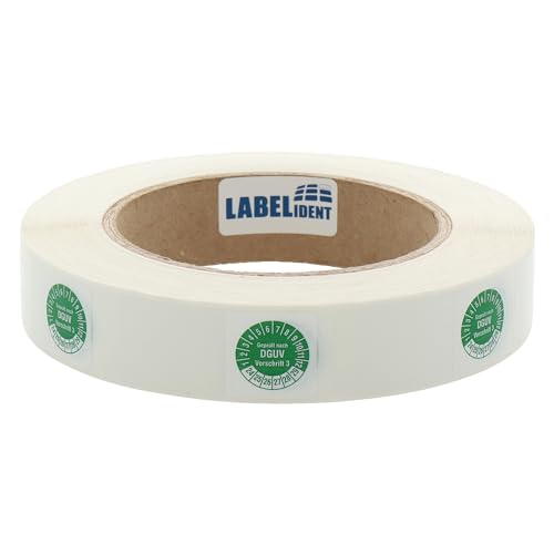 Labelident Kabelprüfplaketten 20 x 50 mm für Kabel-Ø 6,0 bis 12,0 mm - Geprüft nach DGUV Vorschrift 3-1.000 Prüfplaketten auf Rolle 2024-2029, Vinyl grün von Labelident