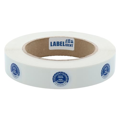 Labelident Kabelprüfplaketten 20 x 50 mm für Kabel-Ø 6,0 bis 12,0 mm - Nächster Prüftermin DGUV Vorschrift 3-1.000 Prüfplaketten auf Rolle 2023-2028, Vinyl blau von Labelident