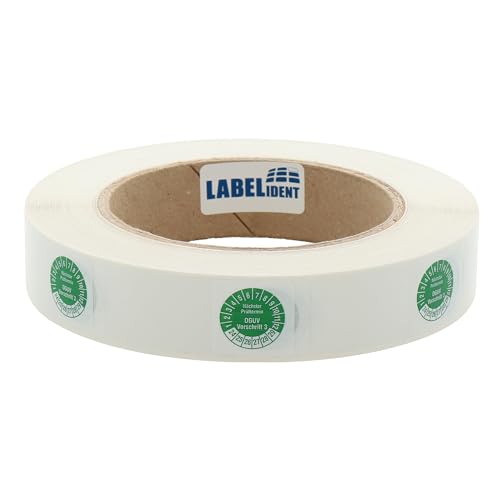 Labelident Kabelprüfplaketten 20 x 50 mm für Kabel-Ø 6,0 bis 12,0 mm - Nächster Prüftermin DGUV Vorschrift 3-1.000 Prüfplaketten auf Rolle 2024-2029, Vinyl grün von Labelident