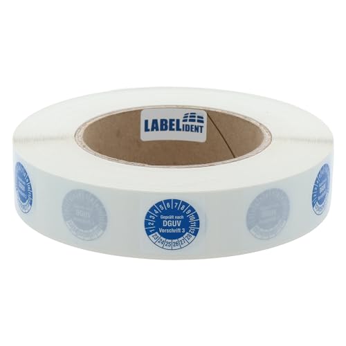 Labelident Kabelprüfplaketten 25 x 70 mm für Kabel-Ø 7,5 bis 16,5 mm - Geprüft nach DGUV Vorschrift 3-1.000 Prüfplaketten auf Rolle 2023-2028, Vinyl blau von Labelident