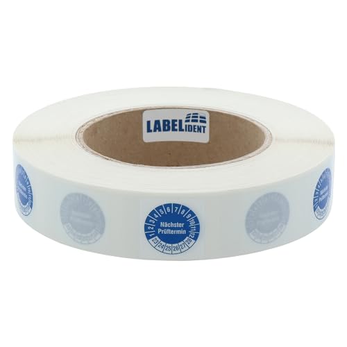 Labelident Kabelprüfplaketten 25 x 70 mm für Kabel-Ø 7,5 bis 16,5 mm - Nächster Prüftermin - 1.000 Prüfplaketten auf Rolle 2023-2028, Vinyl blau von Labelident