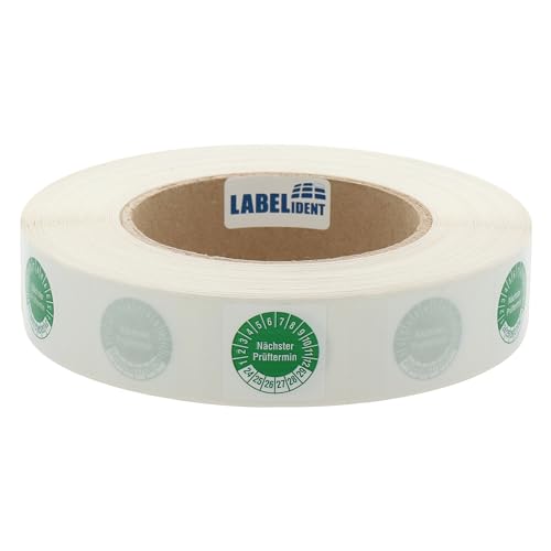 Labelident Kabelprüfplaketten 25 x 70 mm für Kabel-Ø 7,5 bis 16,5 mm - Nächster Prüftermin - 1.000 Prüfplaketten auf Rolle 2024-2029, Vinyl grün von Labelident