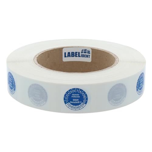 Labelident Kabelprüfplaketten 25 x 70 mm für Kabel-Ø 7,5 bis 16,5 mm - Nächster Prüftermin DGUV Vorschrift 3-1.000 Prüfplaketten auf Rolle 2023-2028, Vinyl blau von Labelident