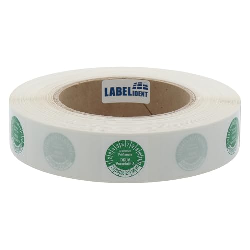 Labelident Kabelprüfplaketten 25 x 70 mm für Kabel-Ø 7,5 bis 16,5 mm - Nächster Prüftermin DGUV Vorschrift 3-1.000 Prüfplaketten auf Rolle 2024-2029, Vinyl grün von Labelident