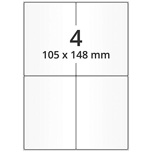 Labelident Kraftkleber-Etiketten auf DIN A4 Bogen - 105 x 148 mm - 400 Papieretiketten extrem permanent auf 100 Blatt, seidenmatt von Labelident