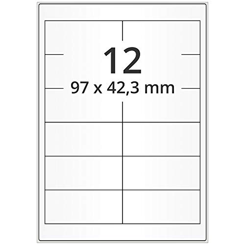 Labelident Laser-Etiketten auf DIN A4 Bogen - 97 x 42,3 mm - 1.200 Papieretiketten weiß, matt, wieder ablösbar, 100 Blatt Internetmarke Etiketten von Labelident