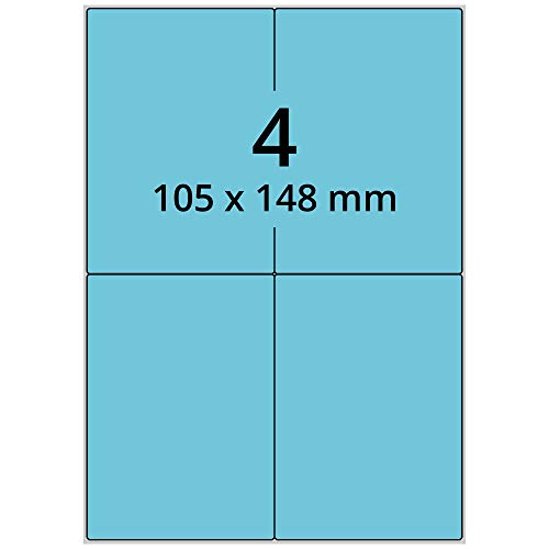 Labelident Laseretiketten selbstklebend auf DIN A4 Bogen - 105 x 148 mm - 400 Universal Etiketten blau, matt, 100 Blatt Papier Laserdrucker Etiketten von Labelident