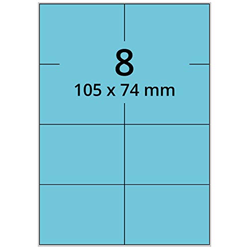 Labelident Laseretiketten selbstklebend auf DIN A4 Bogen - 105 x 74 mm - 800 Universal Etiketten blau, matt, 100 Blatt Papier Laserdrucker Etiketten von Labelident