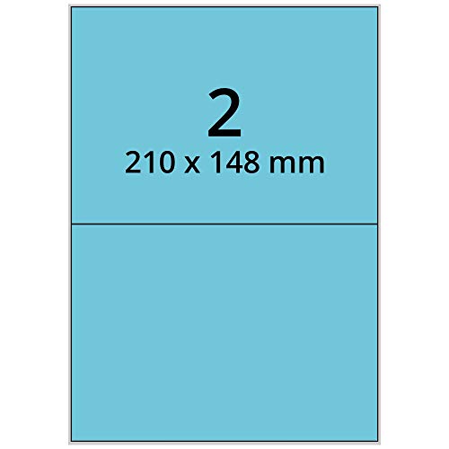 Laser-Etiketten auf A4 Bogen, blau - 210 x 148 mm - 200 Papier Aufkleber auf 100 Blatt, selbstklebende Universal Klebeetiketten von Labelident