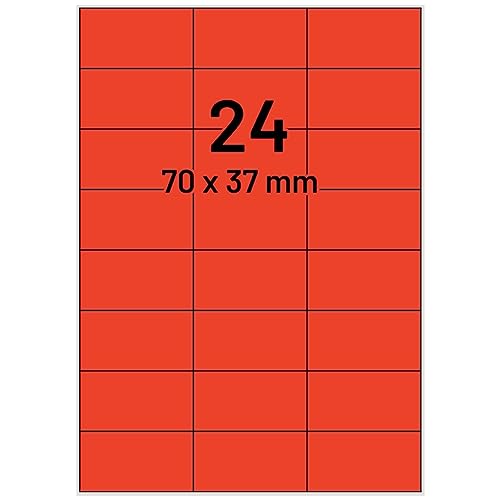 Laser-Etiketten auf A4 Bogen, rot - 70 x 37 mm - 2.400 Papier Aufkleber auf 100 Blatt, selbstklebende Universal Klebeetiketten von Labelident