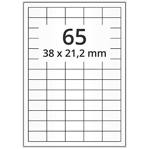 Laseretiketten wieder ablösbar auf DIN A4 Bogen - 38 x 21,2 mm - 6.500 Universal Etiketten weiß, matt, 100 Blatt Papier Laserdrucker Etiketten Laseretiketten wieder ablösbar auf DIN A4 Bogen - 38 x 21,2 mm - 6.500 Universal Etiketten weiß, matt, 100 Blatt Papier Laserdrucker Etiketten von Labelident