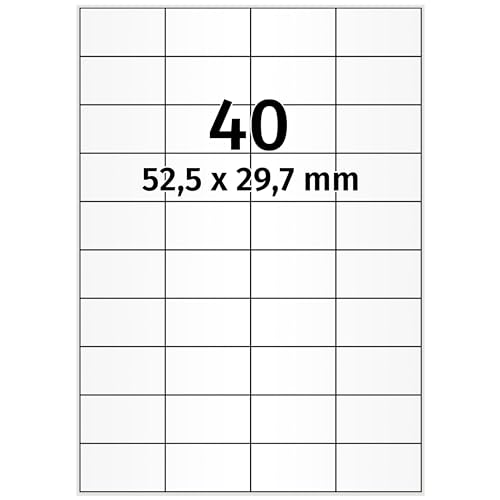 Laserdrucker Etiketten auf A4 Bogen, weiß - 52,5 x 29,7 mm - 4.000 Papier Aufkleber auf 100 Blatt, wieder ablösbare Universal Klebe-Etiketten, matt von Labelident