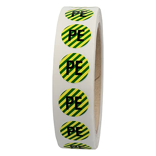 Labelident Leiterkennzeichnung - PE - Schutzleiter - Ø 12,5 mm - 1.000 Leiterkennzeichen Etiketten auf 1 Rolle(n), Polyester, grün/gelb gestreift, selbstklebend von Labelident
