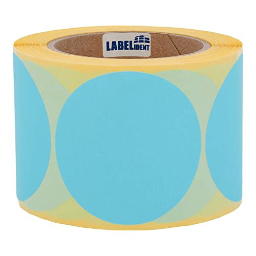 Markierungspunkte blau - Ø 75 mm - 500 bunte Verschlussetiketten auf 1 Rolle(n), 40 mm Kern, Papier, Inventuretiketten selbstklebend von Labelident