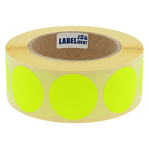 Markierungspunkte neongelb - Ø 40 mm - 1.000 bunte Verschlussetiketten auf 1 Rolle(n), 40 mm Kern, Papier, Inventuretiketten selbstklebend von Labelident