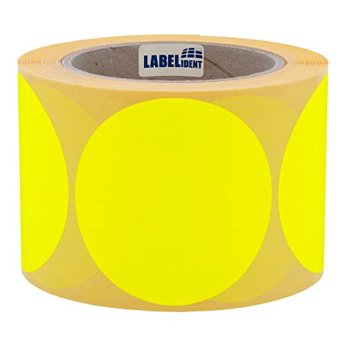 Labelident Markierungspunkte leuchtgelb - Ø 75 mm - 500 bunte Klebepunkte auf 1 Rolle(n), 3 Zoll Rollenkern, Papier, Inventuretiketten selbstklebend von Labelident